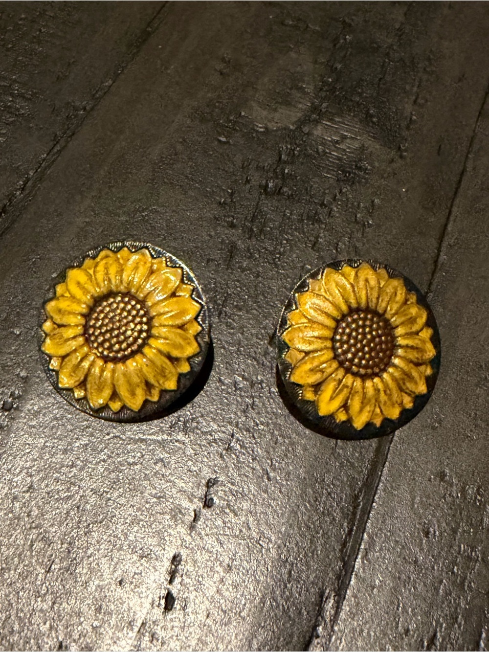 Sunflower Vintage Stud Earrings in Yellow - Floral Button Style